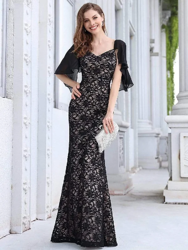 Elegant V-neck Full Lace Long Mermaid Evening Dress Lace Dress Party