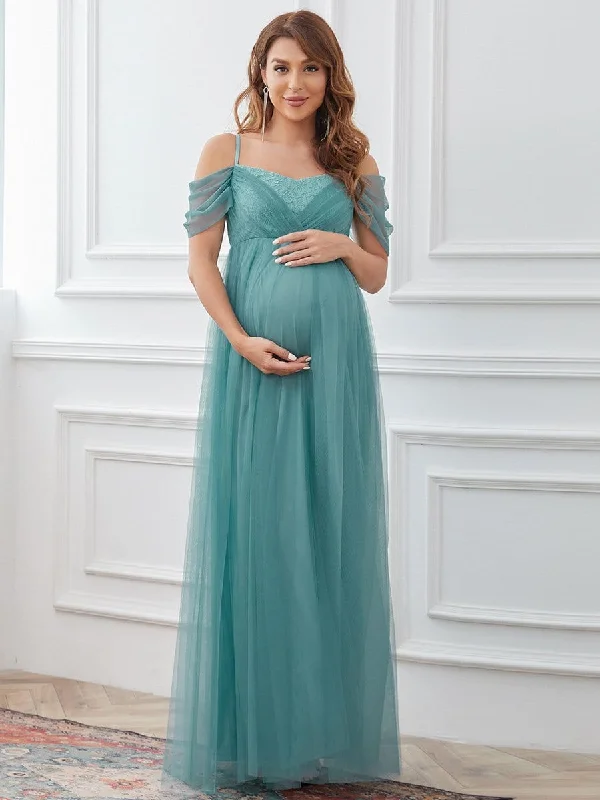 Lace V-Neck Cold Shoulder A-Line Maternity Dress Lace Dress Style