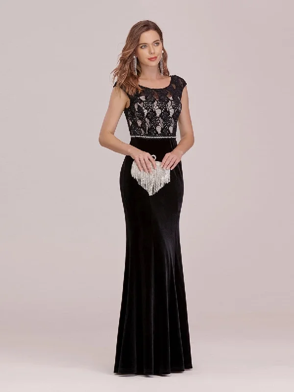 Sassy Round Neck Evening Dress with Lace and Beaded Belt Lace Dress Sparkle