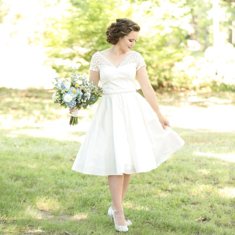 Other Ivory Silk Dupion & Blossom Lace 50's Inspired Simple Lace Dress