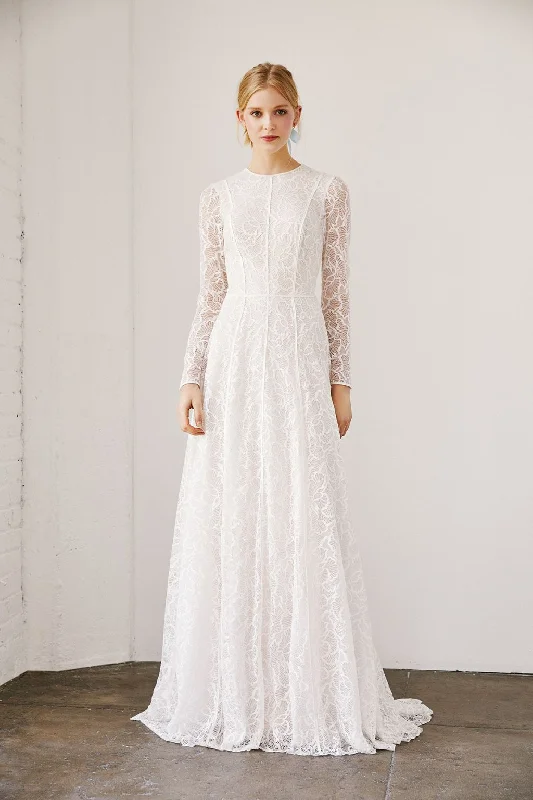 Tadashi Shoji Raizel Long-sleeve Lace Gown Lace A-line Dress