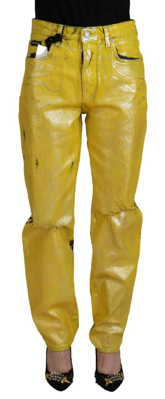 Chic High Waist Straight Jeans In Vibrant Yellow