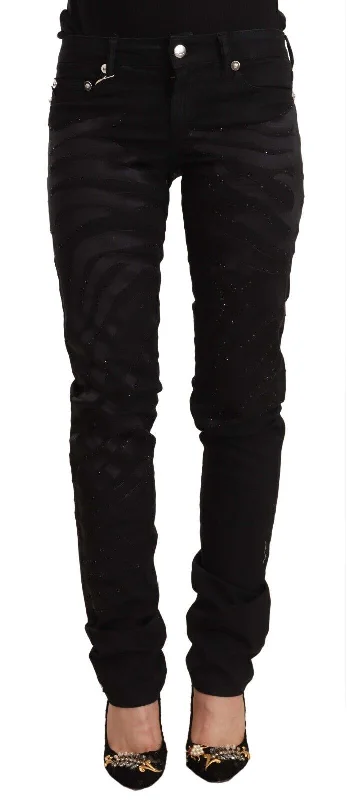 Just Cavalli Elegant Black Slim Fit Embellished Jeans