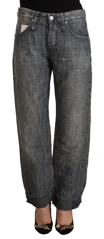 Acht Chic Gray Straight Cut Ramie-Cotton Jeans