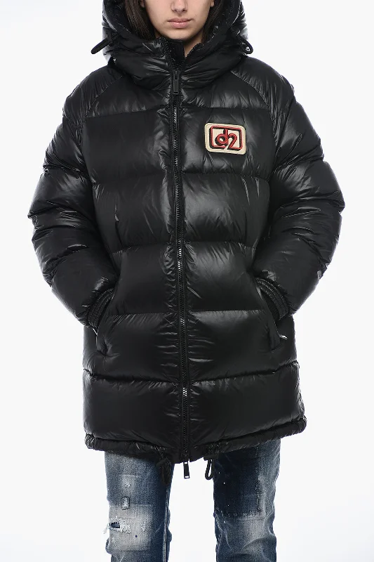 Dsquared2 Hooded Down Jacket with Logo Patch Best women's jackets for rain