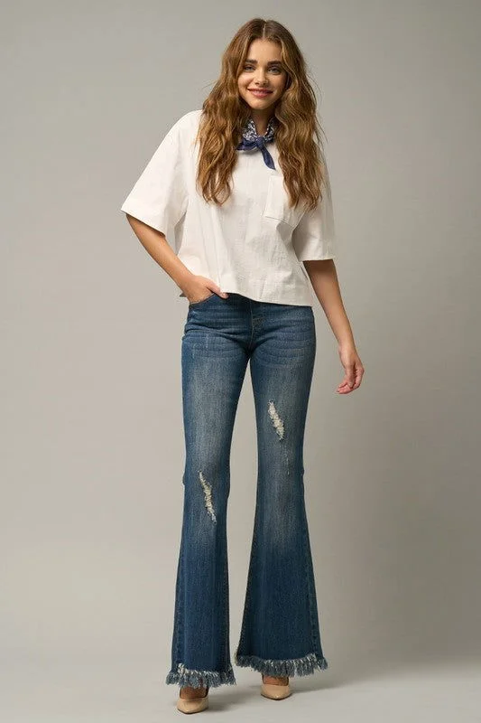 Insane Gene Mid-Rise Wide Elastic Banded Flare Jeans