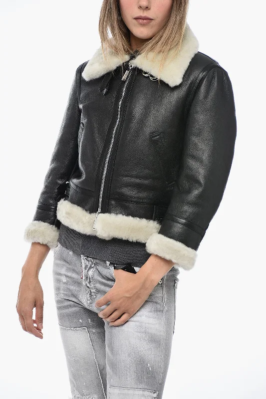 Dsquared2 Leather Jacket with Shearling Detailing Women's warm jackets