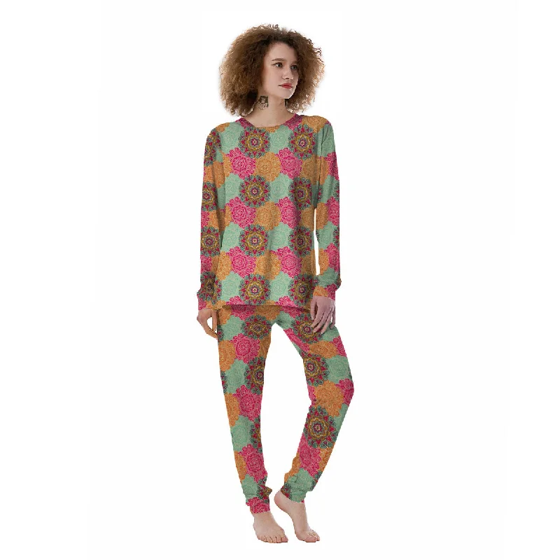 Bohemian Sangria Mandala Print Pattern Women's Pajamas Cartoon pajama sets