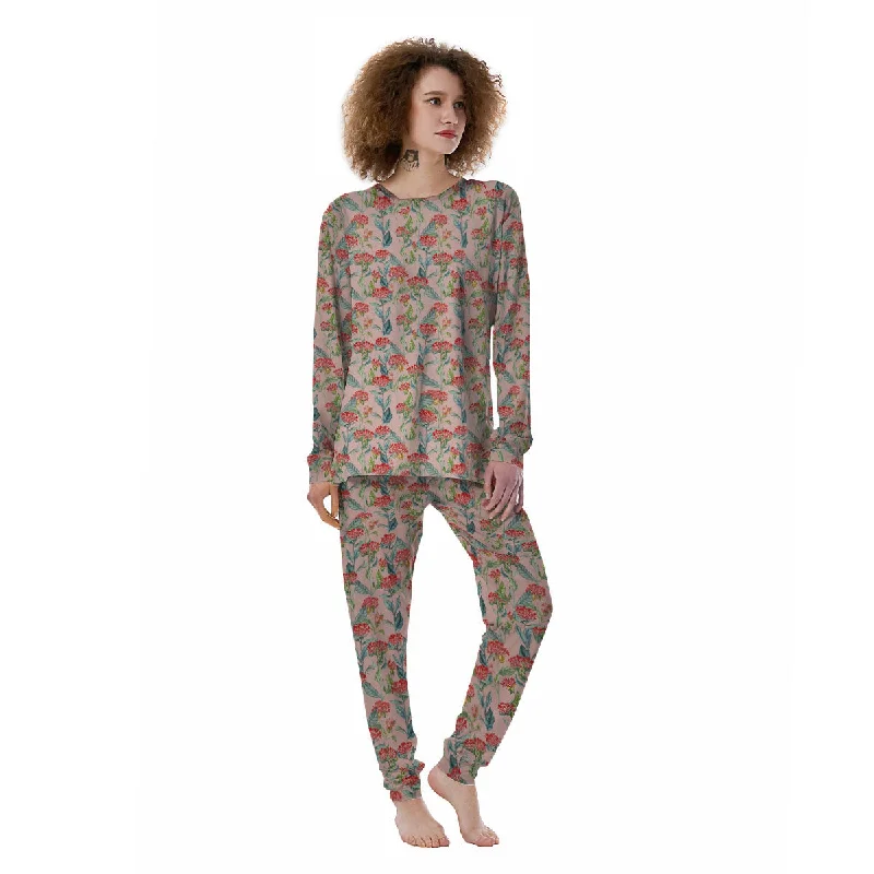 Bouvardia Red Print Pattern Women's Pajamas Cozy pajama sets