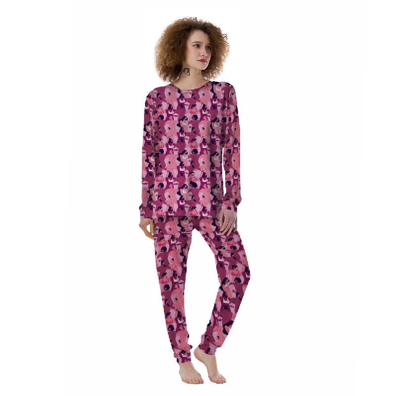 Breast Cancer Pink Print Pattern Women's Pajamas Polyester pajama sets