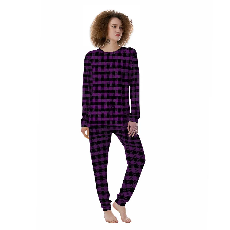 Buffalo Check Black And Purple Print Women's Pajamas Cozy winter pajama sets