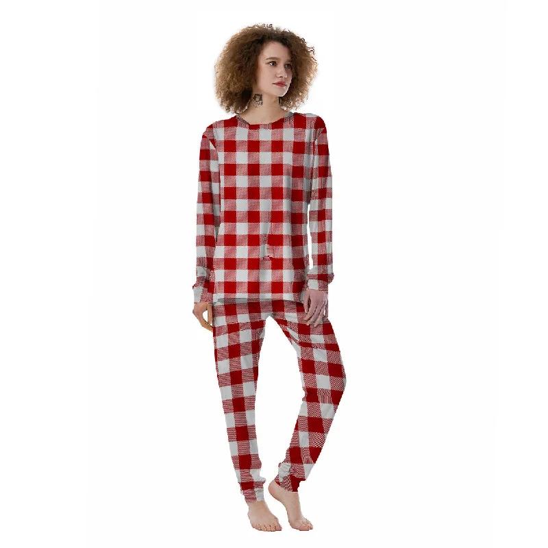 Buffalo Check White And Red Print Women's Pajamas Best pajama sets for sensitive skin