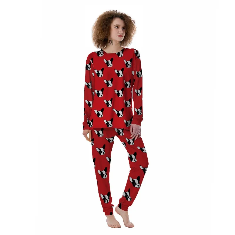 Bulldog Red French Print Pattern Women's Pajamas Calvin Klein pajama sets