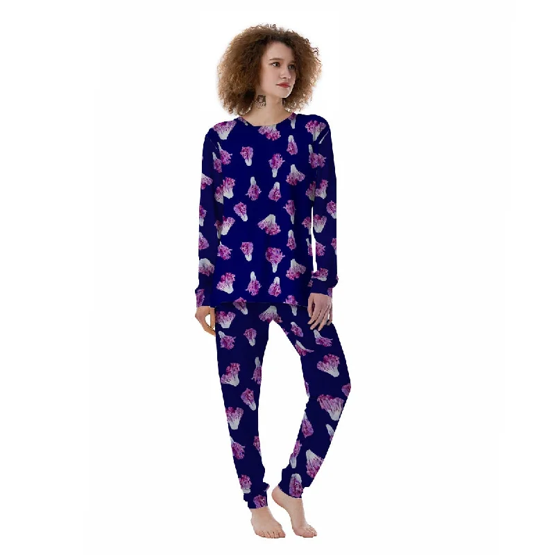 Cabbage Leaves Purple Print Pattern Women's Pajamas Postpartum pajama sets