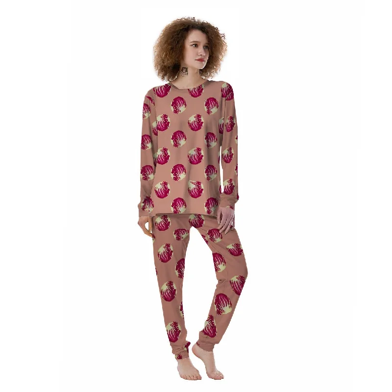 Cabbage Red Print Pattern Women's Pajamas Bridal pajama sets