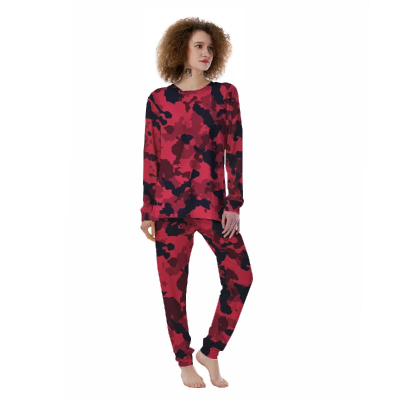 Camouflage Black And Red Print Women's Pajamas Shorts pajama sets