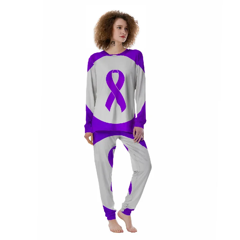 Cancer Awareness Ribbon Purple Print Women's Pajamas Sleeveless pajama sets