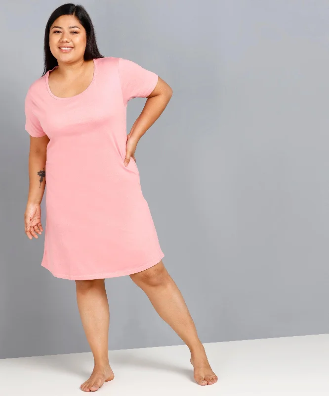 Womens Solid Plus Size Night Dress (Pink) Cooling pajama sets