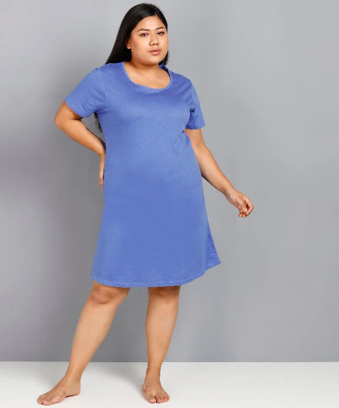 Womens Solid Plus Size Night Dress (Sky Blue) Elegant pajama sets