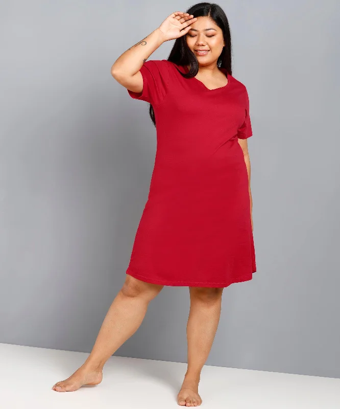 Womens Solid Plus Size Night Dress (Maroon) Linen pajama sets