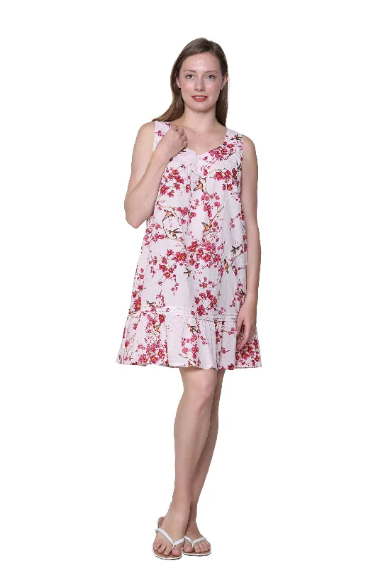 La Cera Cherry Blossom Print Cotton Chemise Warm pajama sets