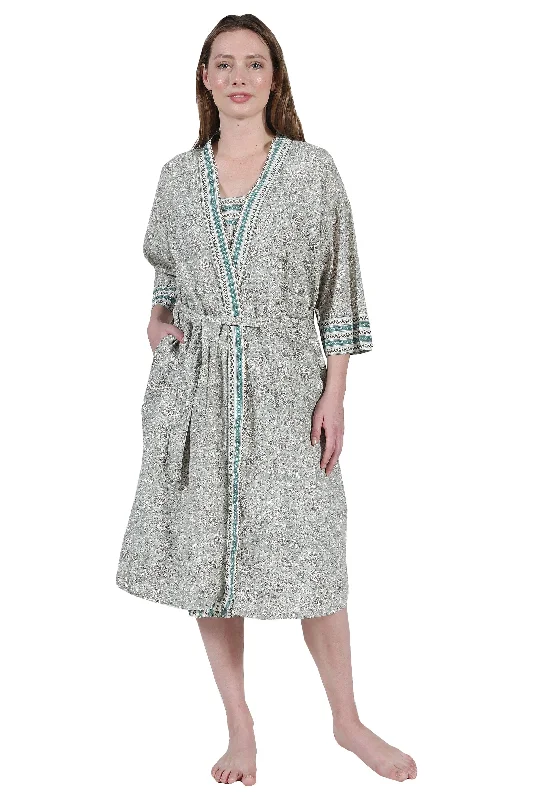 La Cera Cotton Print Wrap Robe Thermal pajama sets