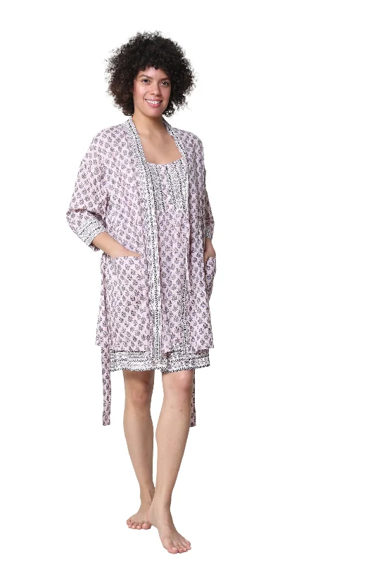 La Cera Short Cotton Wrap Robe Trendy pajama sets for women