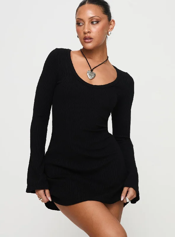 Best Interest Long Sleeve Mini Dress Black Tall Spring mini dresses