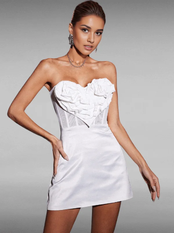 Floral Strapless A Line Dress White Versatile mini dresses for all occasions