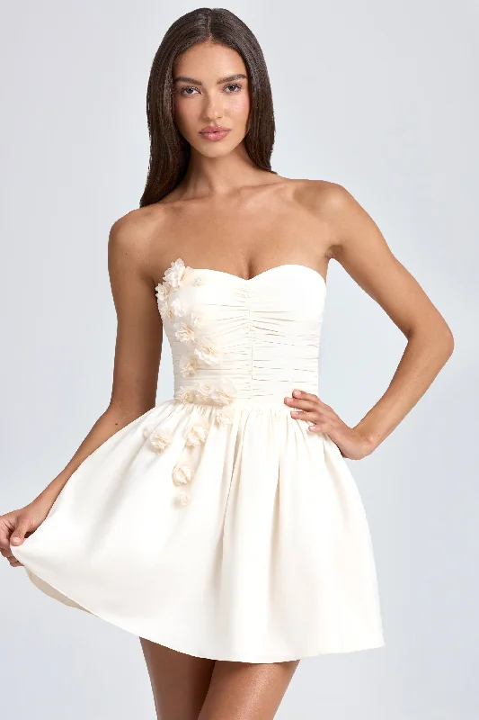 Bandeau Floral-Appliqué Corset Mini Dress in Ivory Sexy mini dresses