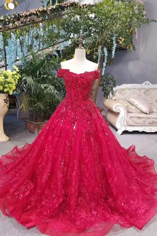 Good Quality Lace Burgundy/Maroon Wedding Dresses Lace Up A-Line Off The Shoulder Empire Waist Dress