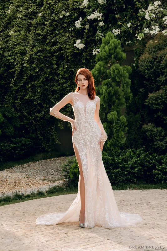 Couture Lace Wedding Dress with High Slit (#KRISTIN) Beaded Bridal Gown