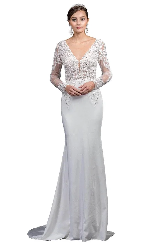 Dancing Queen 0052 - Embroidered Low V-Back Wedding Gown Embroidered Wedding Dress