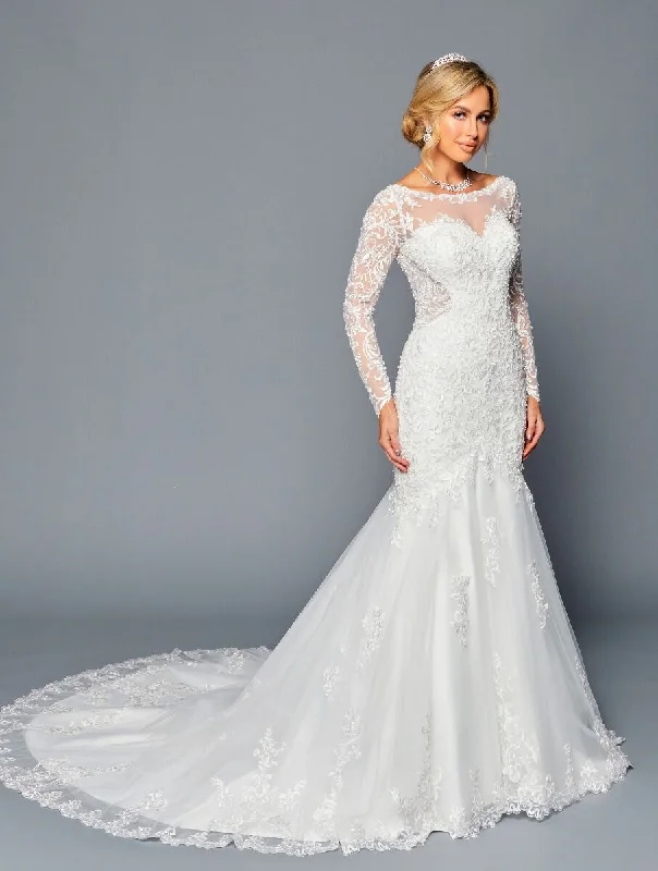 Deklaire Bridal 450 Court Train Trumpet Wedding Gown Long Sleeves Vintage Wedding Gown