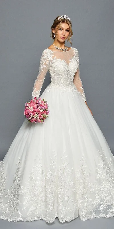 DeKlaire Bridal 454 Boat Neckline Long Sleeve Wedding Gown Floral Wedding Gown