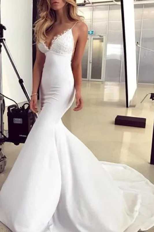 Spaghetti Straps Mermaid Wedding Dress With Appliques Sexy Backless Bridal STIPGZT9APS Sparkle Bridal Dress