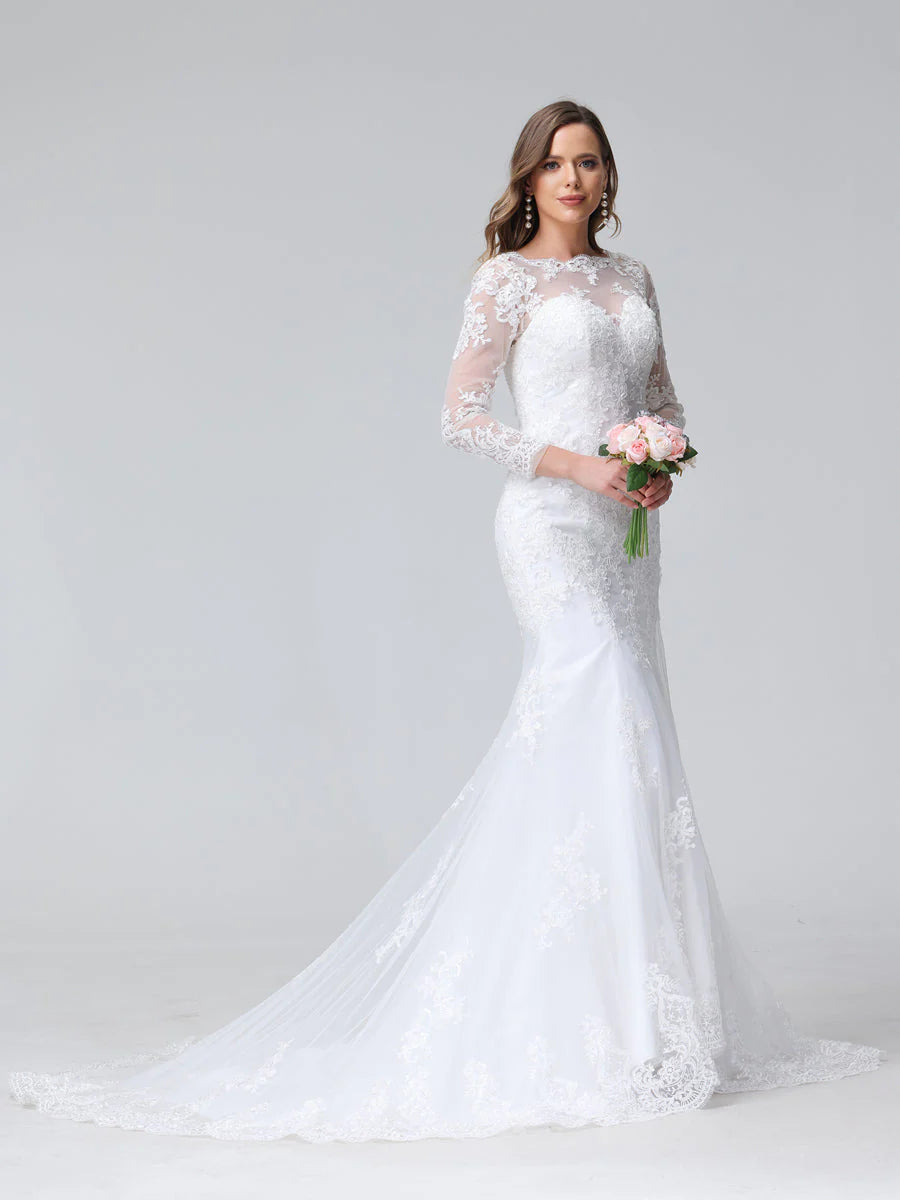 Trumpet/Mermaid Long Sleeves Lace Wedding Dresses With Appliques Off-shoulder Bridal Dress