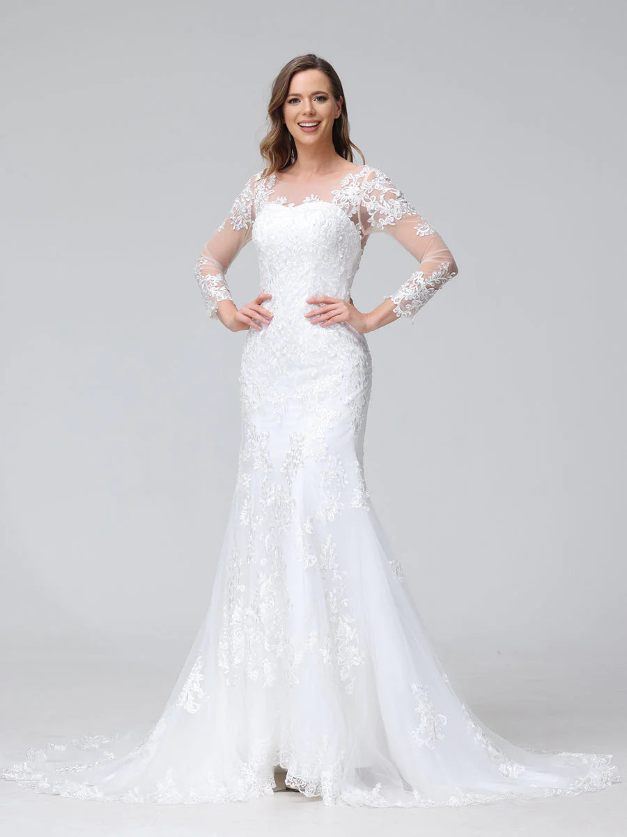 Trumpet/Mermaid Sweetheart Lace Wedding Dresses With Long Sleeves Formal Wedding Dress