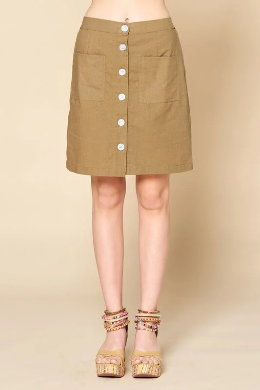 Khaki Button Front High Waist Skirt Elegant evening unclassified skirts