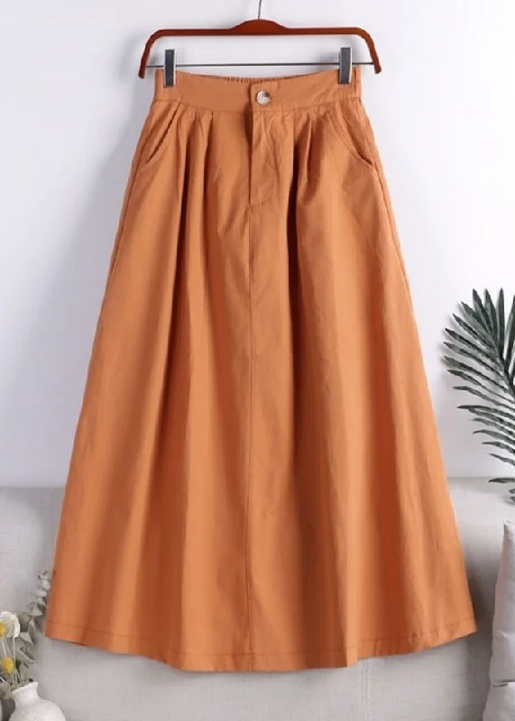 Bohemian Orange Zippered Button Pockets Elastic Waist A Line Skirt Fall Vacation unclassified skirts