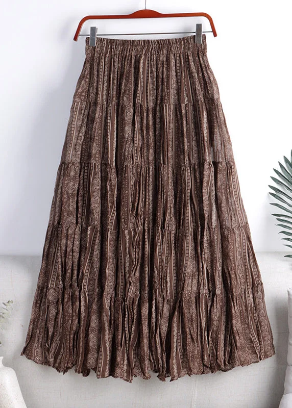 Brown Print Higt Waist A Line Skirt Fall Street style unclassified skirts