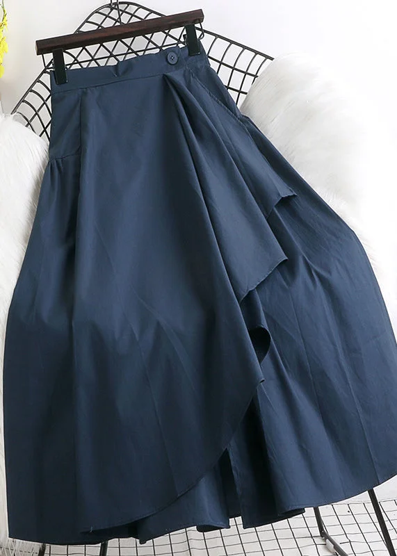 Fitted Navy Blue Asymmetrical High Waist A Line Skirt Summer Dark color unclassified skirts