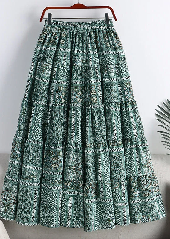 Simple Green Patchwork Elastic Waist Print A Line Skirt Fall Y2K unclassified skirts