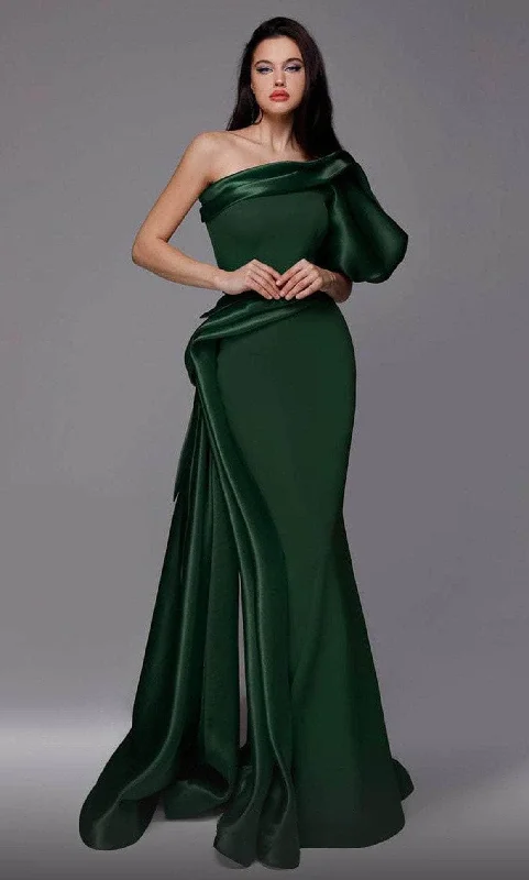 MNM Couture 2722 - Puffed Sleeve Asymmetric Evening Gown Formal party dresses