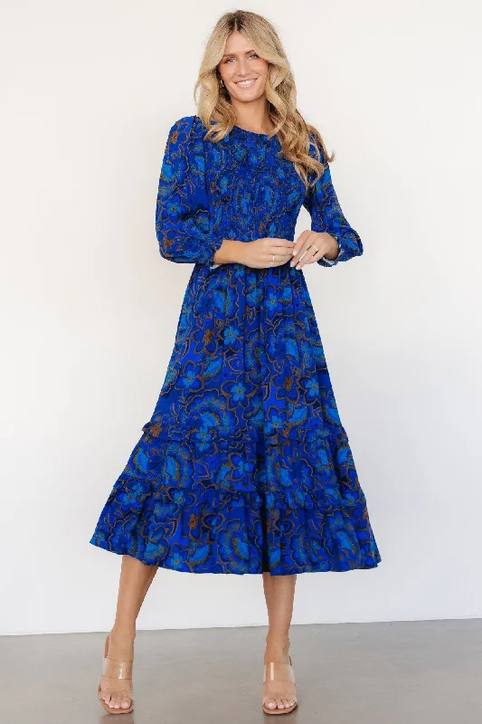 Andersen Smocked Midi Dress | Cobalt Floral Cotton midi dresses