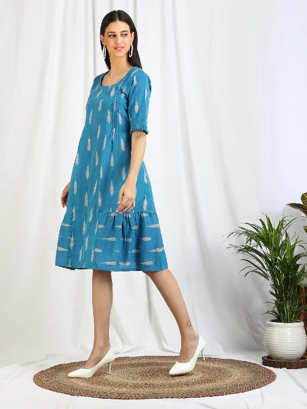 Blue Ikat Cotton 'Vivid' Midi Dress Best midi dresses for plus size