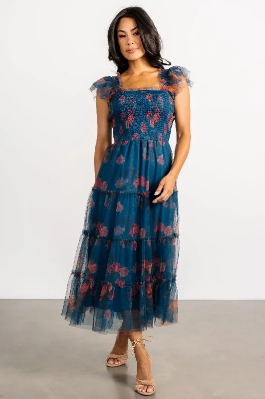 Clementine Tulle Midi Dress | Persian Blue + Rust Chiffon midi dresses