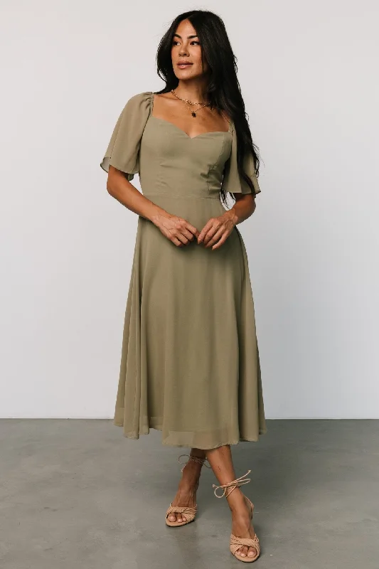 Colette Sweetheart Midi Dress | Dusty Olive Best midi dresses for petites