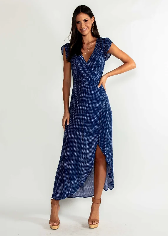 Cortez Maxi Wrap Dress - Navy Polka Office maxi dresses