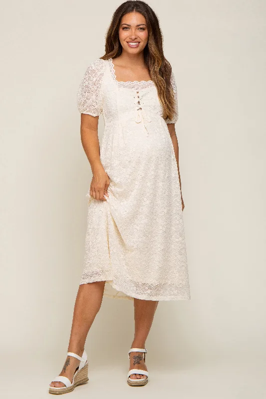 Cream Lace Cutout Maternity Midi Dress Sexy midi dresses